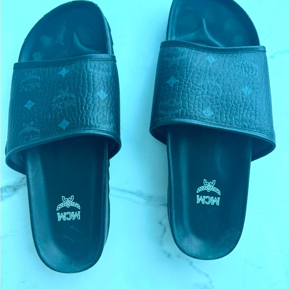 MCM Black Slide Sandals